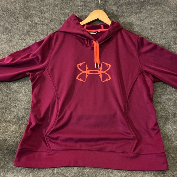 Under Armour Women's Burgundy Hoodie with Orange Emblem - Picture 4 of 8